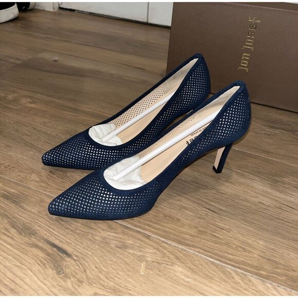 NWT Anthropologie Jon Josef People Navy Suede Perforated Leather Pumps Size 6.5 - Picture 6 of 8